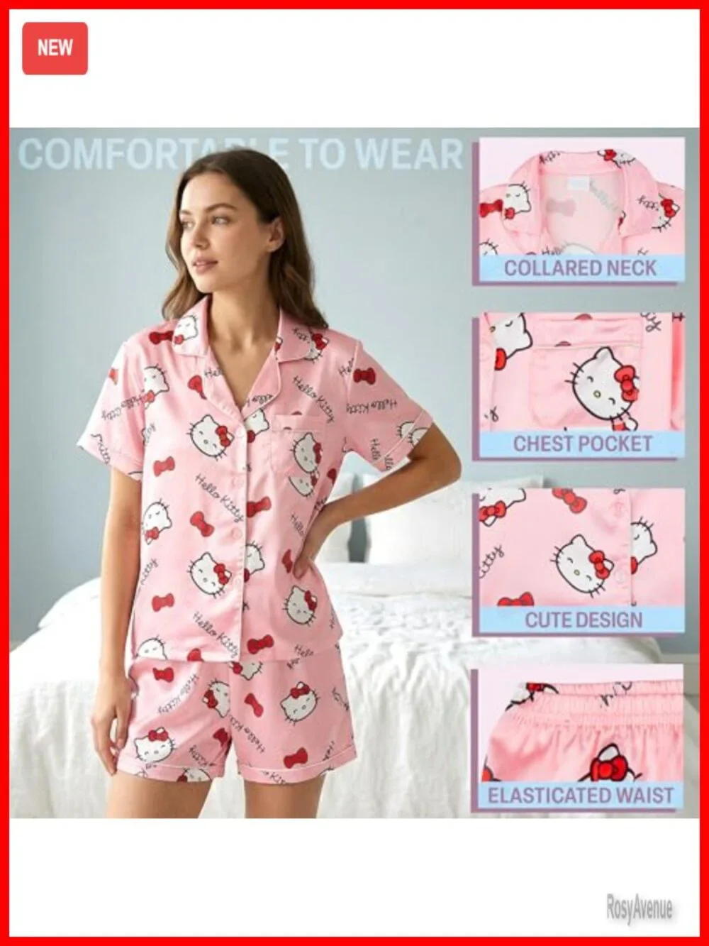 Hello Kitty Women's 2-Piece Short Sleeve Button Down Pajama Set